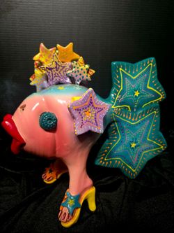 Vintage Ceramic Sculpture " Funky Cool Art Pottery Fish" by Janet Verdegem 13"