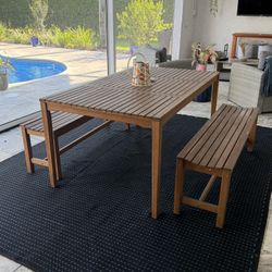 Acacia Wood Table With Two Dining Benches