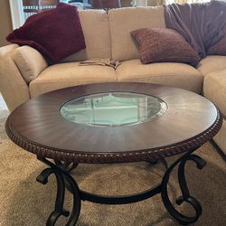 Beautiful Round Wood Coffee Table With Glass Inset