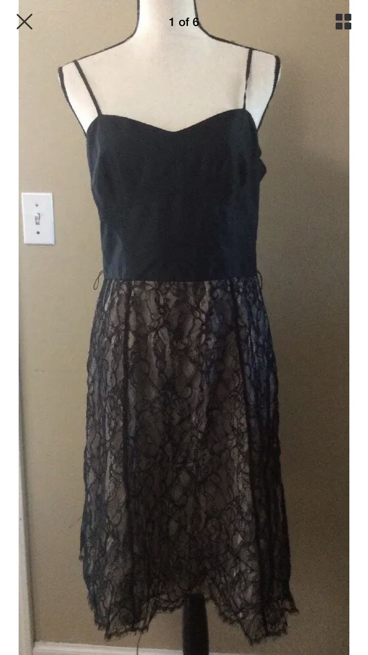 NWT Ann Taylor Black Nude Lace Cocktail Party Dress Spaghetti Strap Sz 8