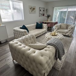 Cream Sofa Set - Faux Leather 