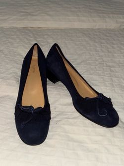 Lloyd Women’s Blue Suede Round Toe Block Heel Bow Pumps EU 38.5