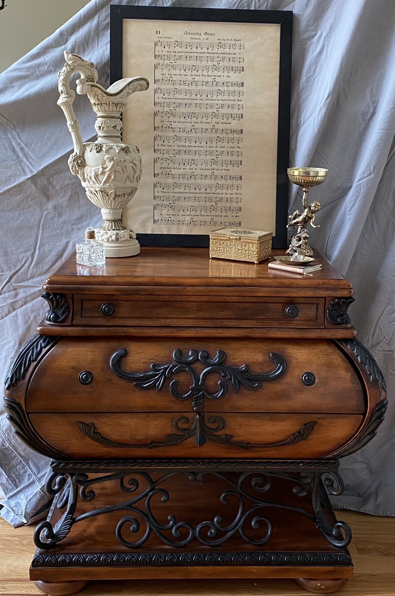 Beautiful Bombay Chest- Wood And Wrought Iron