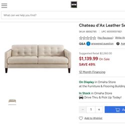 Chateau d’Ax Leather Sofa – White (Genuine Leather) – Great Condition