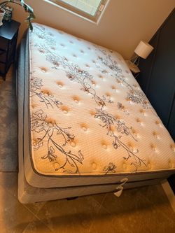 Queen Pillow Top Mattress with Box Spring and frame