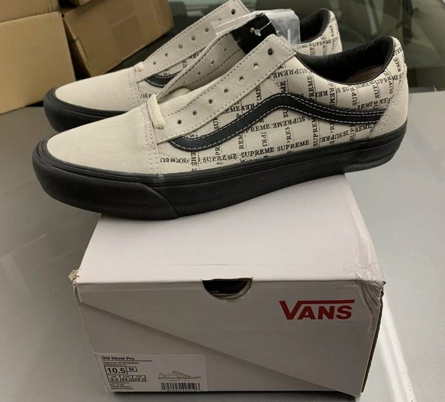 Supreme Vans Old Skool Pro Skateboarding Mens Size 11 White Black New