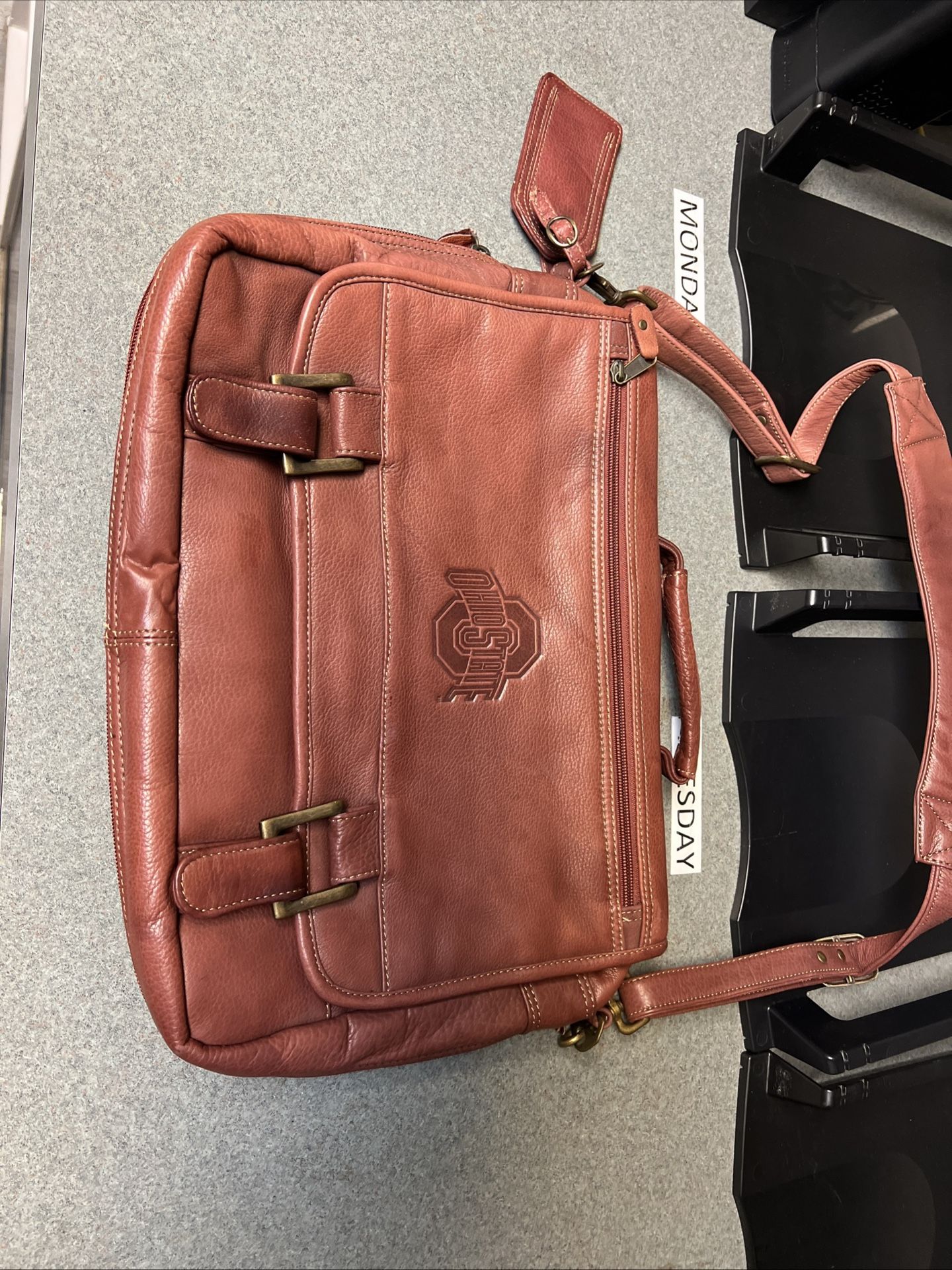 Leather Messenger Bag Red Laptop Case Ohio State Buckeyes