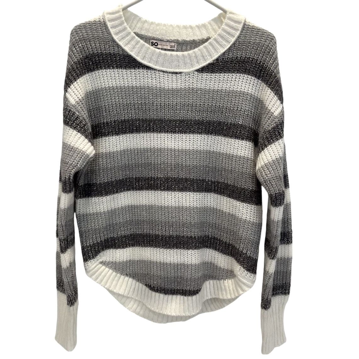 So Womens S Striped Knit Sweater Gray Creamy White