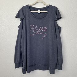 Livi Active “Pink is the New Strong” Gray Cold Shoulder Sweatshirt