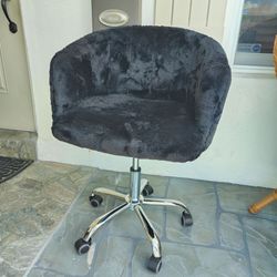 Black Faux Fur Adjustable Height Swivel Vanity Computer Office Chair