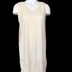 Women’s White Beaded Lace Overlay Handmade Tank Dress Size Small