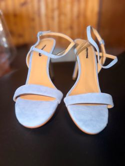 light blue Guess suede ankle-strap heeled sandals
