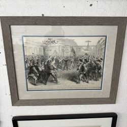 Antique Framed Woodblock Print 