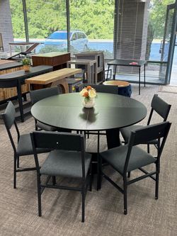 Fully assembled✨ 7-Piece Modern Round Dining Room Table Set, 47" Compact Wooden Kitchen Table with 6 Chairs, Sturdy Wood Pedestal Base for Home, Dinin