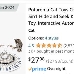 BRAND NEW Potaroma Cat Toys Chargeable, 3in1 Hide and Seek Kitten Wand Toy, Interactive Automatic Cats Toy, Fluttering Butterfly, Moving Feather, Indo