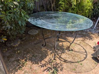 Genuine Solid Wrought Iron Base & Glass Table Top