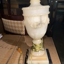 Pair of Vintage Italian Alabaster Table Lamps with Shades