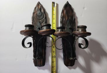 Vintage 1970s Wooden candlestick Sconces Harry Potter Hogwarts Dungeon Decor
