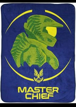 Halo Master Chief Blue Plush BLANKET 46" x 60" FLEECE THROW Soft NEW