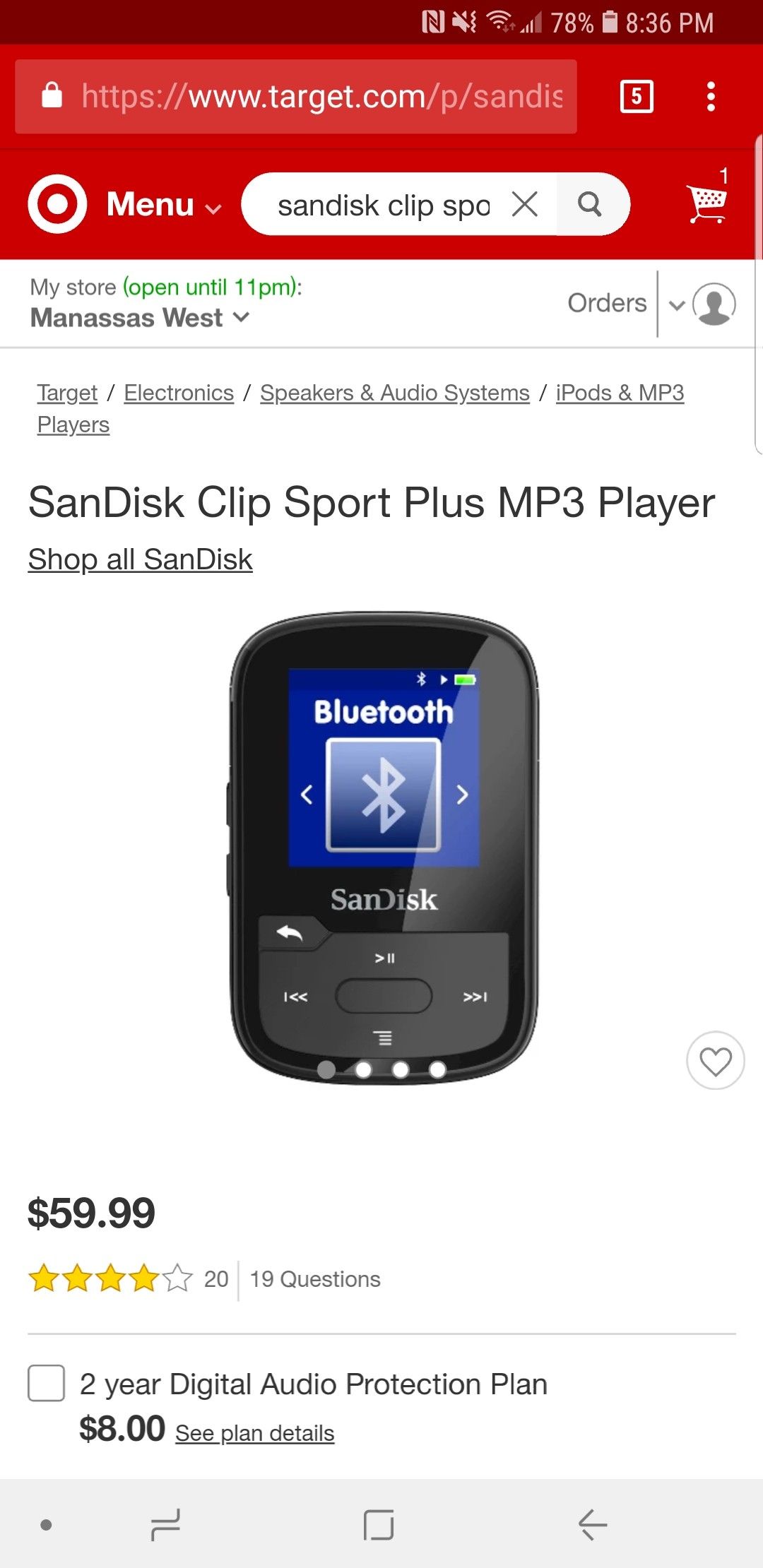 Mp3 player clip sport plus Sandisk 16GB