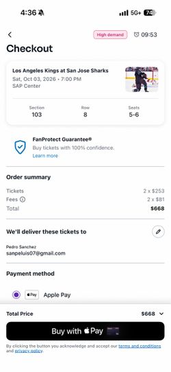 San Jose Sharks All Games!! Club Level PRICE IS FOR BOTH TICKETS