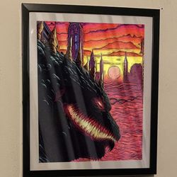 Custom Art Piece Of Godzilla On Black Frame
