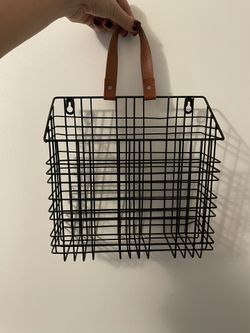 Black Metal Basket With Leather Handle