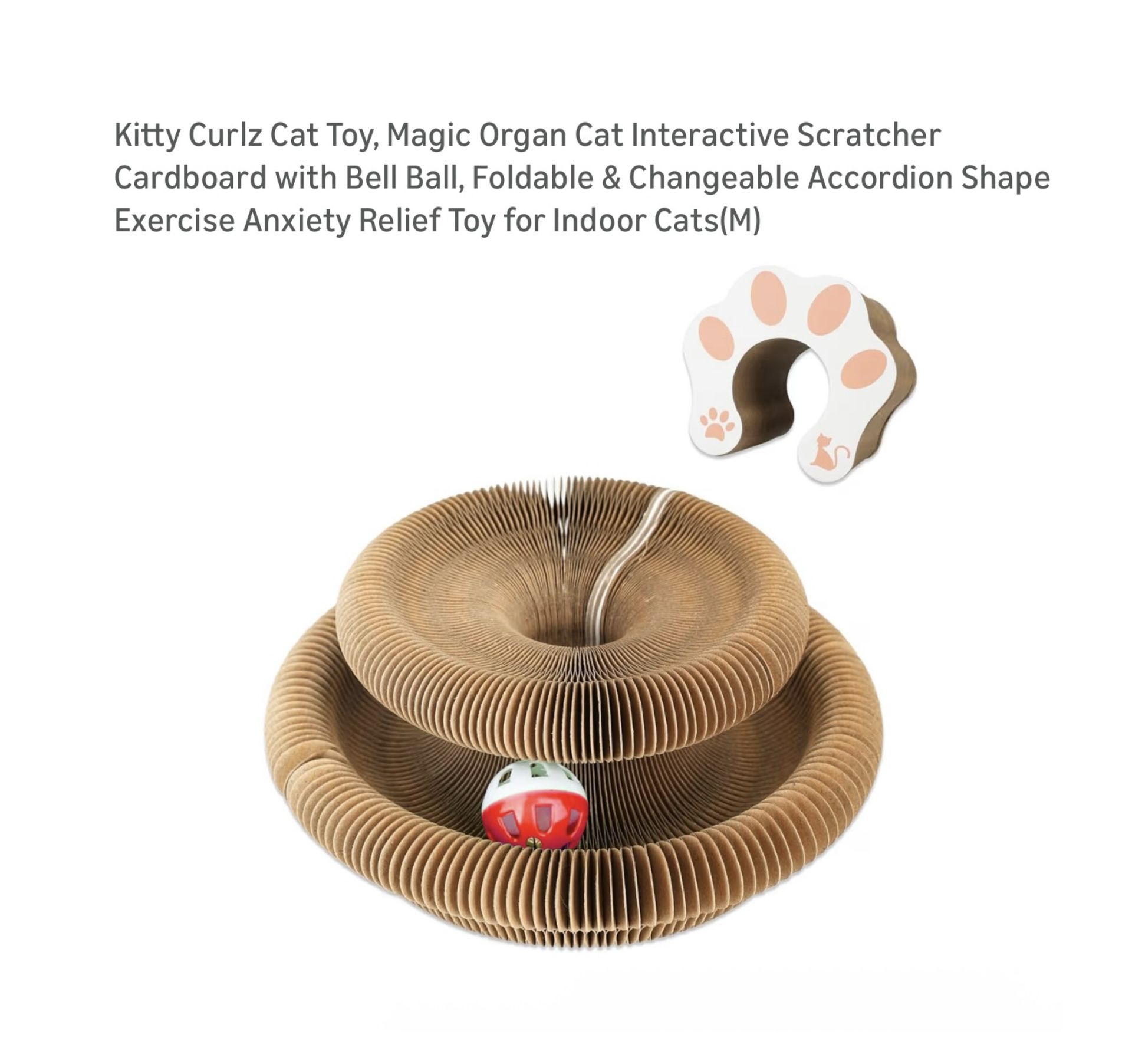 Brand new Kitty Curlz Cat Toy, Magic Organ Cat Interactive Scratcher Cardboard with Bell Ball, Foldable & Changeable Accordion Shape Exercise Anxiety 