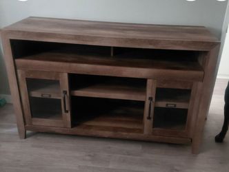Rustic Wood TV Stand with Glass Doors