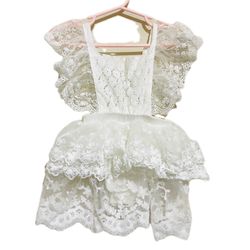 Size 9-12 Months Baby Girls White Lace Dress For Smash Cake Birthday Photoshoot