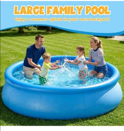 8FT x 30IN Inflatable Swimming Pool for Family - Large Round Blow Up Backyard Pool with Repair Patches & Accessories, Heavy-Duty Summer Water Party Fa