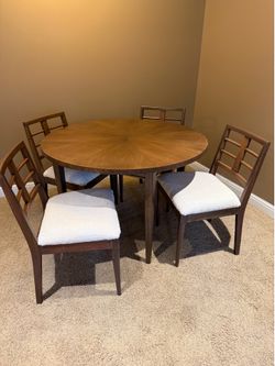 DESIGNER MCM 5-Pc Dining Set: 1962 Drexel Panorama Table + Willett Solid Wood Chairs