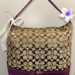 Coach Y2K Vintage Park Signature Hobo Shoulder Bag Purple Leather Trim