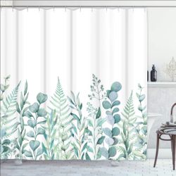 Floral shower curtain white and teal
