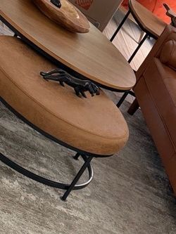 Round Leather Ottoman Stool
