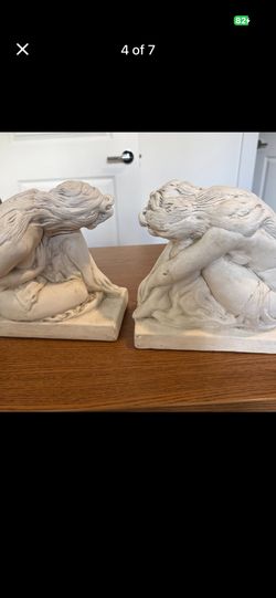 2 Beautiful Antique Art Nouveau Sculptures. White Nymph Pair Of Opposing Lady Statue Bookends. 2 For $50. 