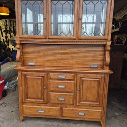 Solid Oak China Hutch/rolltop Buffet
