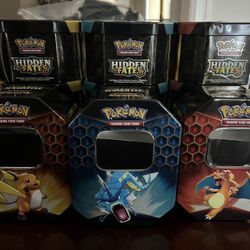 4x Pokemon Hidden Fates Charizard, Gyarados & Riachu Tins Set Empty (No Cards)