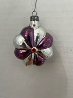 Vtg Blown Mercury Glass Floral Petal Shaped Christmas Ornament Purple
