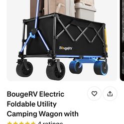 BougeRV Electric Utility Wagon with 133Wh Battery, Foldable Garden Cart, 4" All-Terrain Outdoor Motor-Driven Wagon for Slopes up to 15°, Ideal for Cam
