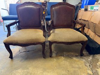 Pair of French Provincial Louis XV  Carved Wood Armchairs