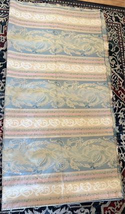 Floral Damask Stripe Upholstery Fabric – Muted Blue, Tan, Pink & Green