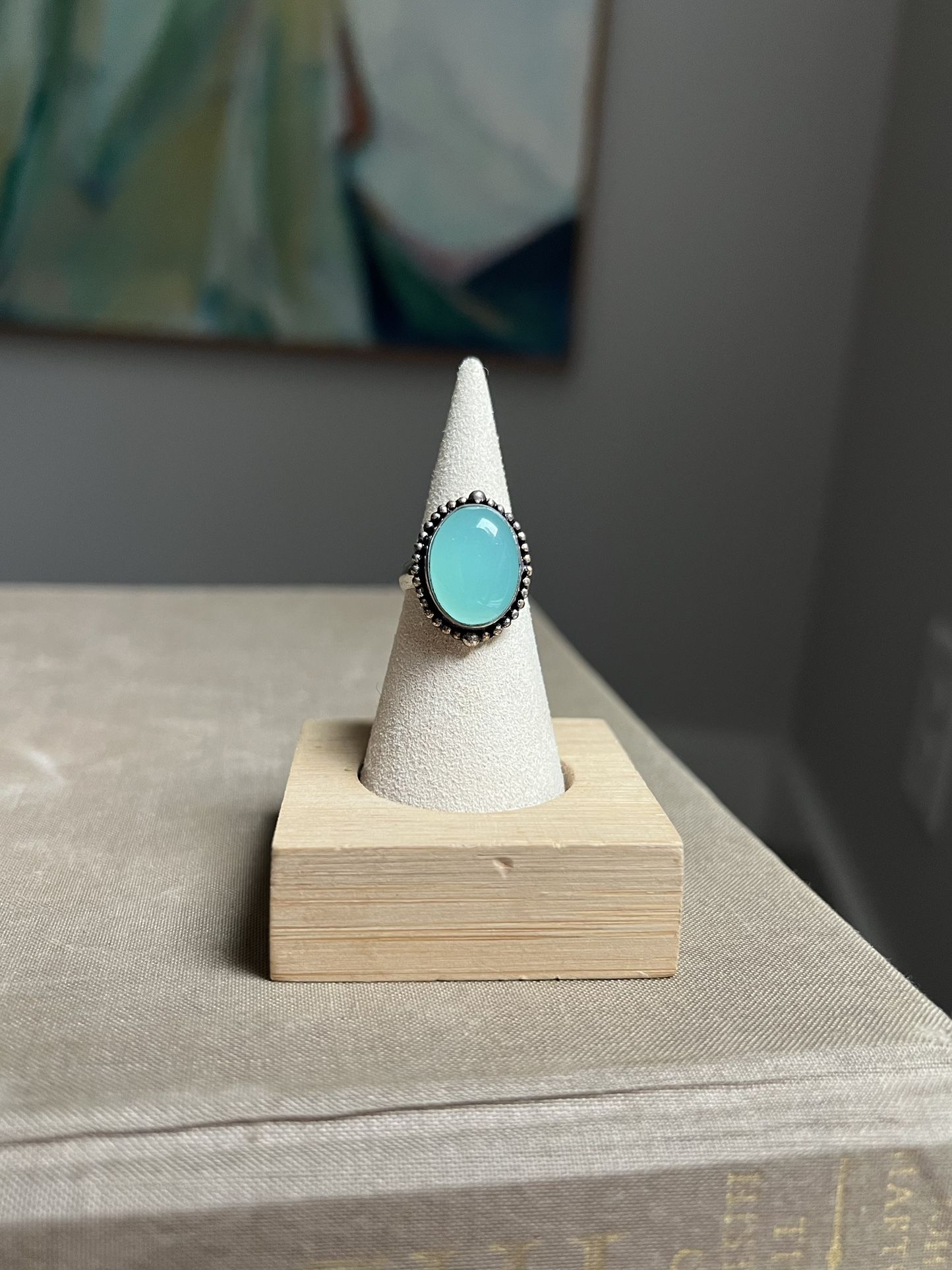 Adjustable Aqua Chalcedony Gemstone Ring ( firm on price ) 