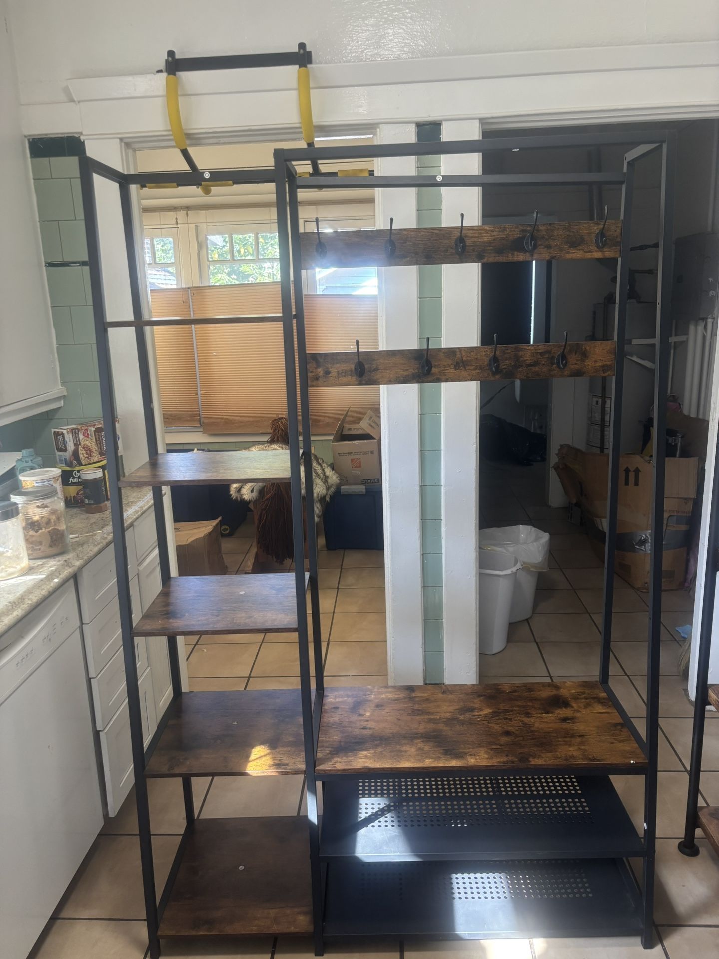 🏡 Wood & Metal Coat Rack + Shoe Storage + Bookcase – $40 (USC Area, Exposition Blvd & Western Ave)