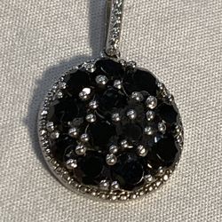 Black Spinel Gems Set In Sterling Silver, Pendant. 