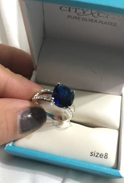 Blue sapphire in silver filled size 8