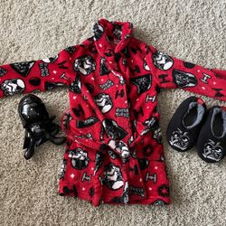 Darth Vader Star Wars robe with slippers and a Darth Vader stuffed toy