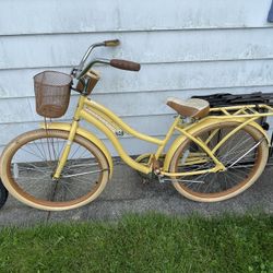 Yellow Girls Bike With Basket And Back Storage