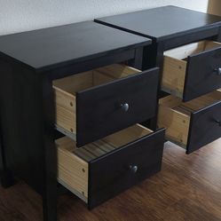 2× Ikea Hemnes 2-drawer Nightstands,  Black- Brown 