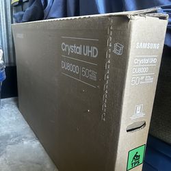 Brand New Samsung Crystal UHD 4K Smart TV (model DU8000) with a 50-inch screen
